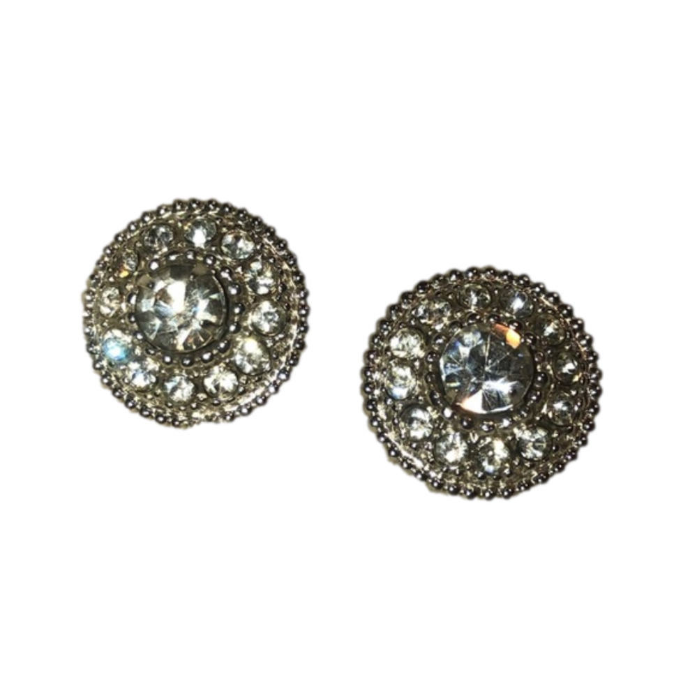 VTG Coro Rhinestone Round Screw Back Clip on Earrings .9”
